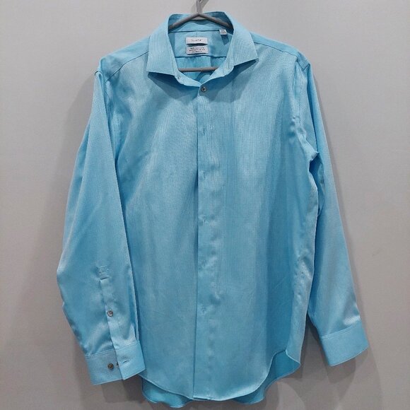 Calvin Klein Men's Slim Fit Button Down Shirt Blue Check Sz 16 1/2 - Picture 1 of 6